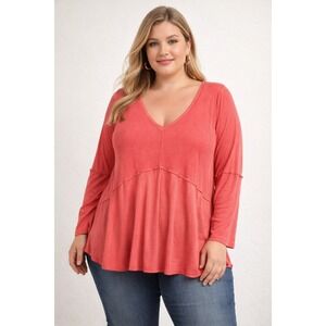 POL Womens Coral Long Sleeve 2XL Raw Hem